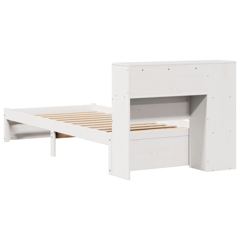 Bed met boekenkast zonder matras grenenhout wit 75x190 cm