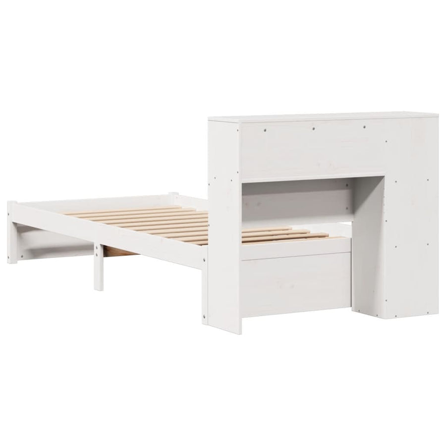 Bed met boekenkast zonder matras grenenhout wit 75x190 cm