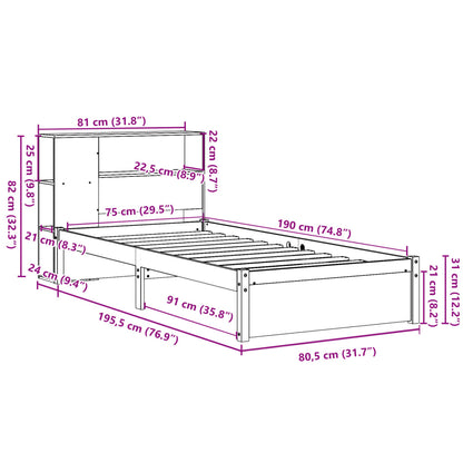 Bed met boekenkast zonder matras grenenhout wit 75x190 cm