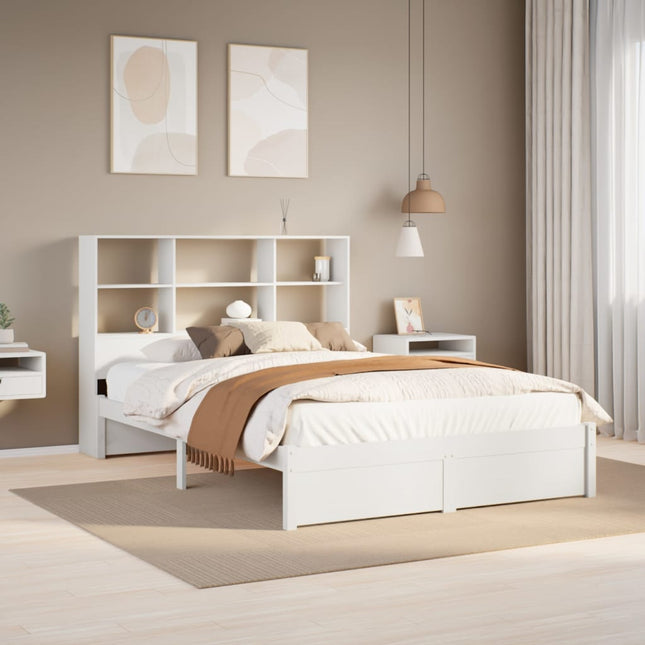 Bed met boekenkast zonder matras grenenhout wit 135x190 cm