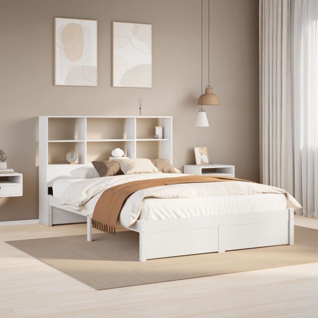 Bed met boekenkast zonder matras grenenhout wit 160x200 cm