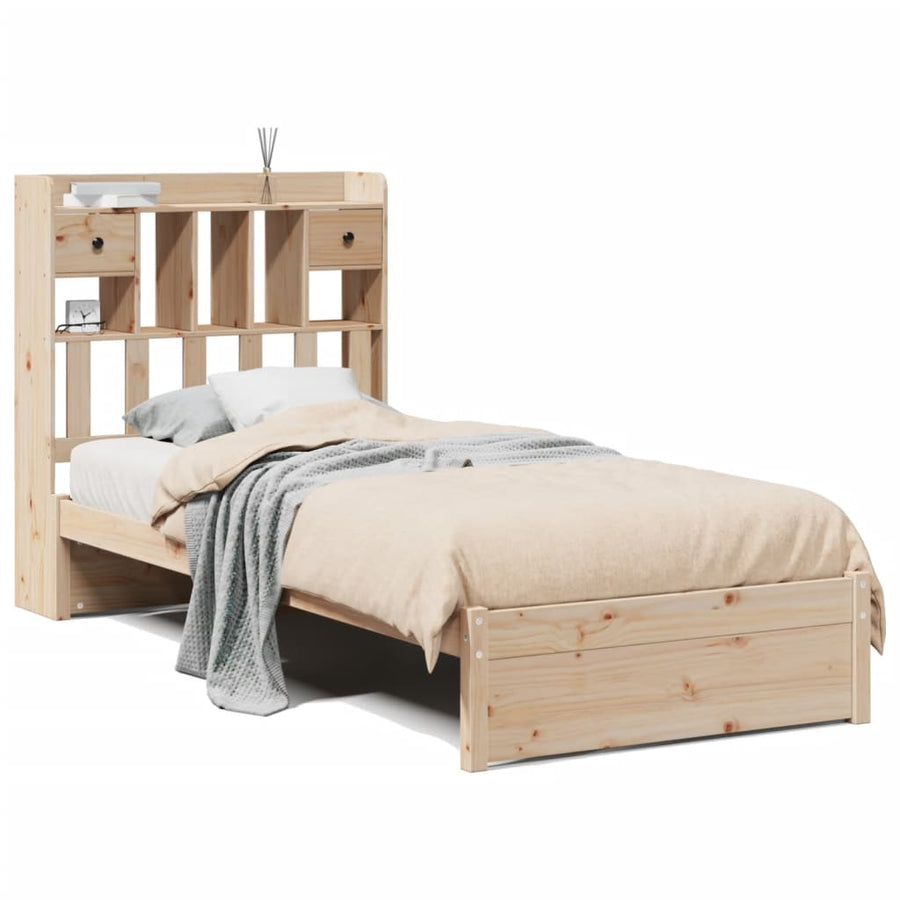Bed met boekenkast zonder matras massief grenenhout 75x190 cm