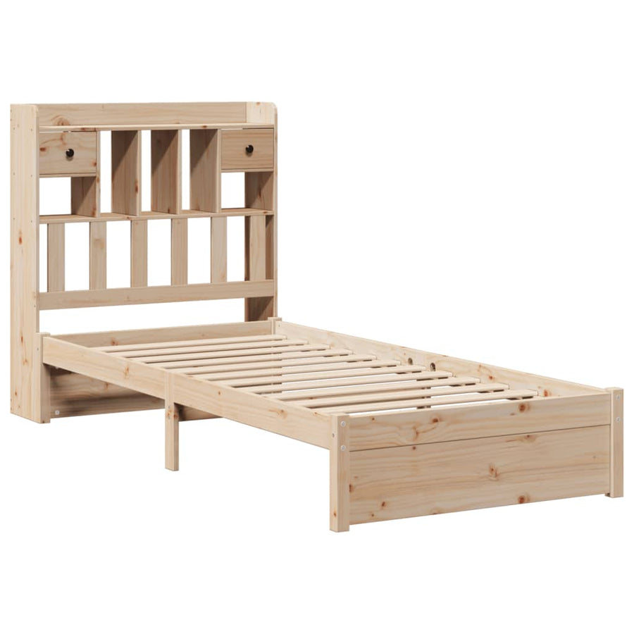 Bed met boekenkast zonder matras massief grenenhout 75x190 cm