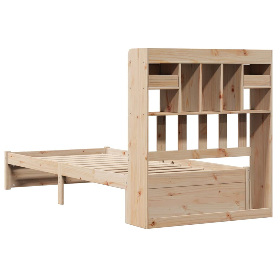 Bed met boekenkast zonder matras massief grenenhout 75x190 cm