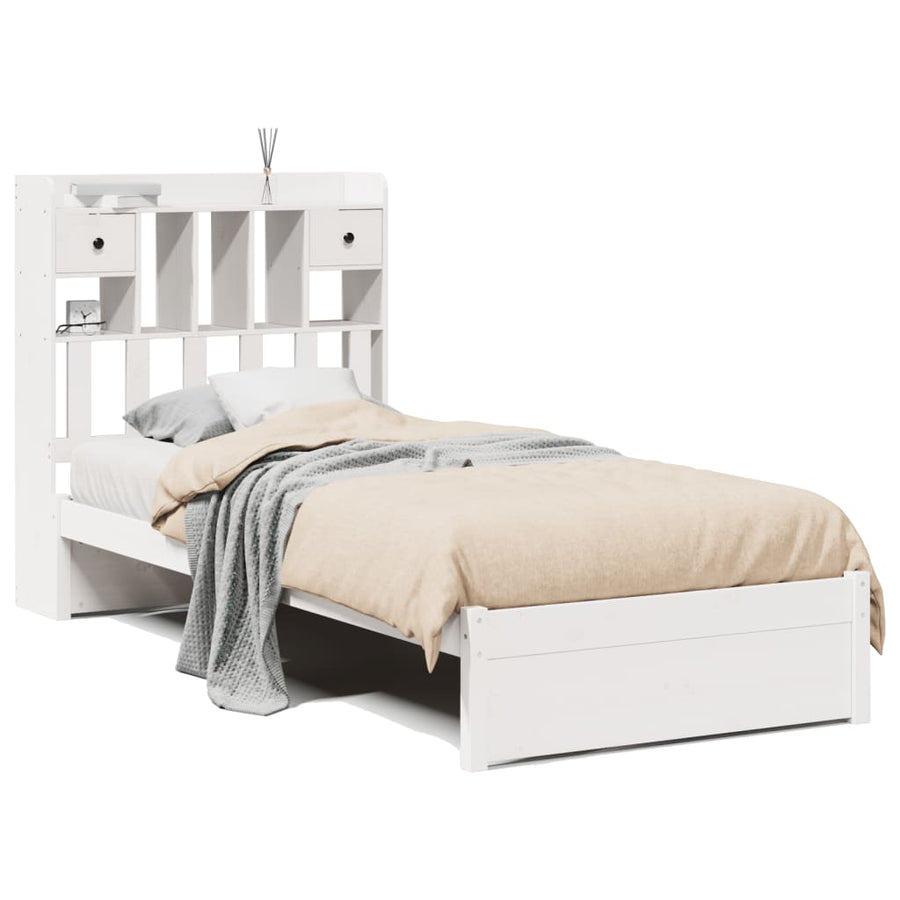 Bed met boekenkast zonder matras grenenhout wit 75x190 cm