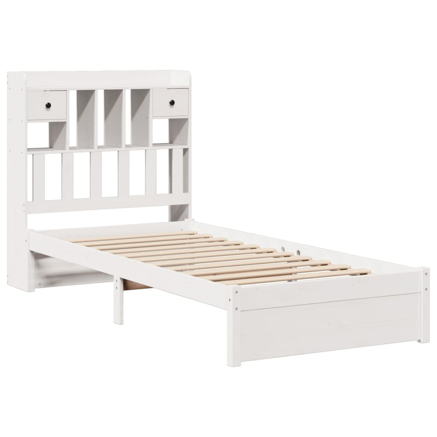 Bed met boekenkast zonder matras grenenhout wit 75x190 cm