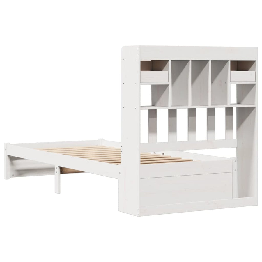 Bed met boekenkast zonder matras grenenhout wit 75x190 cm