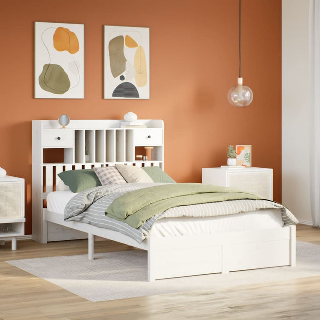 Bed met boekenkast zonder matras grenenhout wit 135x190 cm