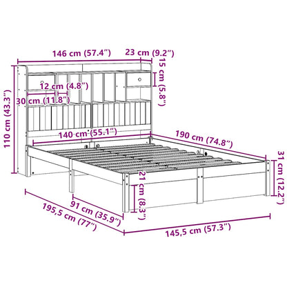 Bed met boekenkast zonder matras massief grenenhout 140x190 cm