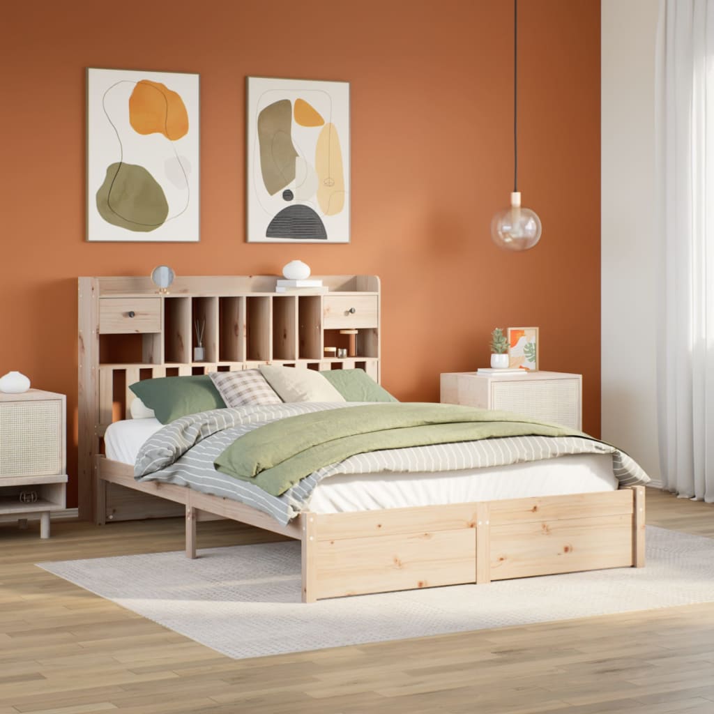 Bed met boekenkast zonder matras massief grenenhout 140x190 cm