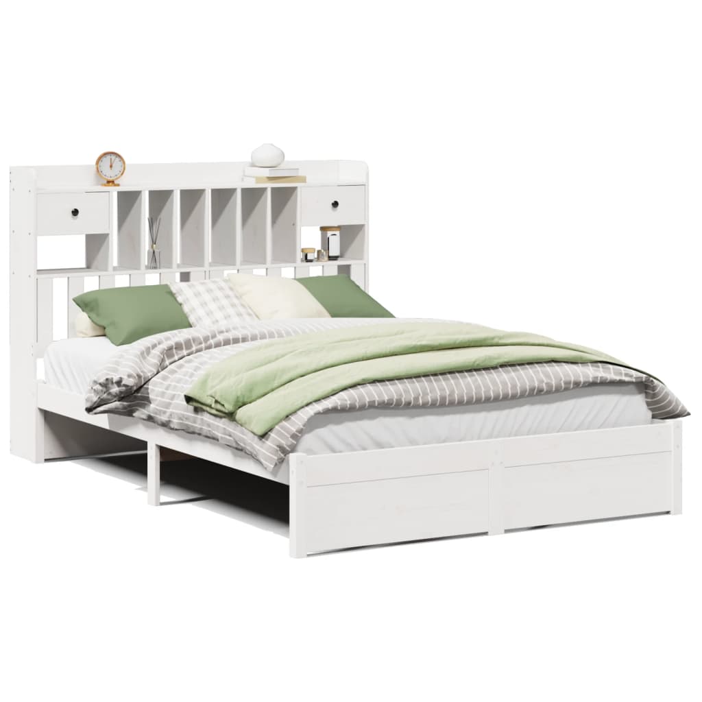 Bed met boekenkast zonder matras grenenhout wit 140x190 cm