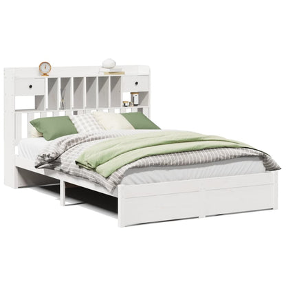 Bed met boekenkast zonder matras grenenhout wit 140x190 cm