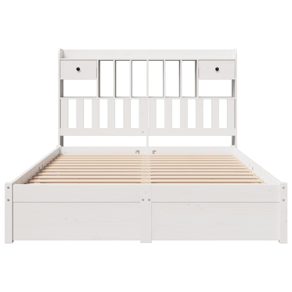 Bed met boekenkast zonder matras grenenhout wit 140x190 cm