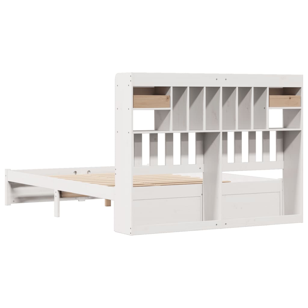 Bed met boekenkast zonder matras grenenhout wit 140x190 cm