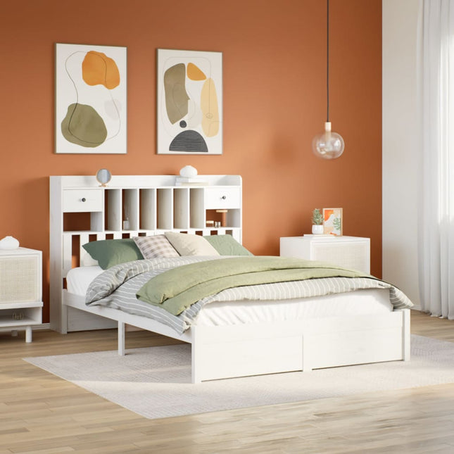 Bed met boekenkast zonder matras grenenhout wit 140x190 cm