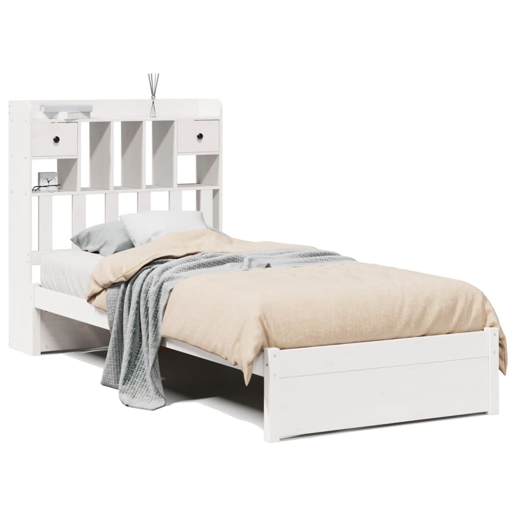 Bed met boekenkast zonder matras grenenhout wit 90x200 cm