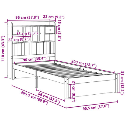 Bed met boekenkast zonder matras grenenhout wit 90x200 cm