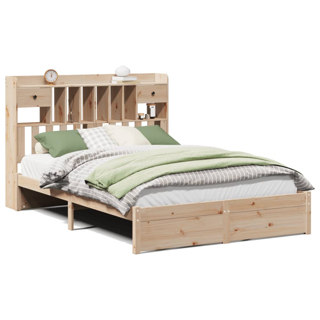 Bed met boekenkast zonder matras massief grenenhout 140x200 cm