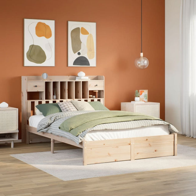 Bed met boekenkast zonder matras massief grenenhout 140x200 cm