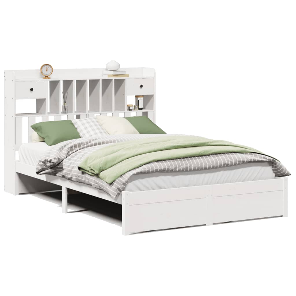 Bed met boekenkast zonder matras grenenhout wit 140x200 cm