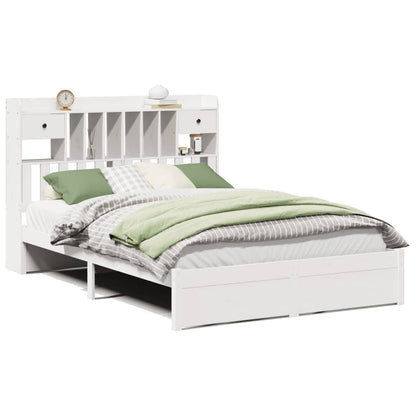 Bed met boekenkast zonder matras grenenhout wit 150x200 cm