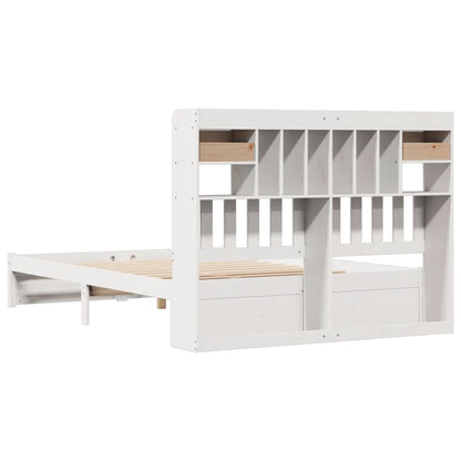 Bed met boekenkast zonder matras grenenhout wit 150x200 cm