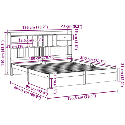 Bed met boekenkast zonder matras grenenhout wit 180x200 cm
