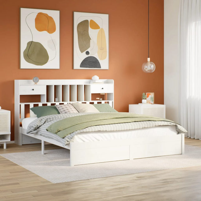 Bed met boekenkast zonder matras grenenhout wit 180x200 cm