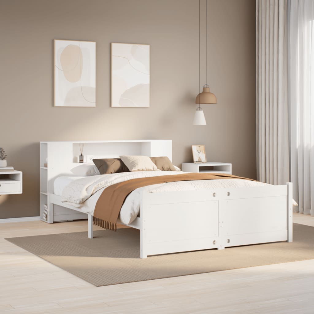 Bed met boekenkast zonder matras grenenhout wit 120x190 cm