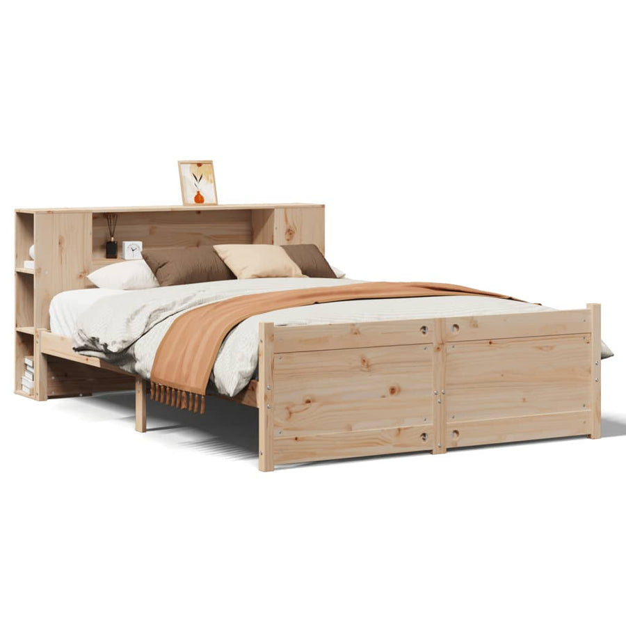 Bed met boekenkast zonder matras massief grenenhout 135x190 cm