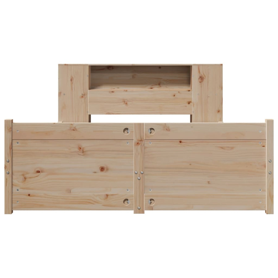 Bed met boekenkast zonder matras massief grenenhout 135x190 cm