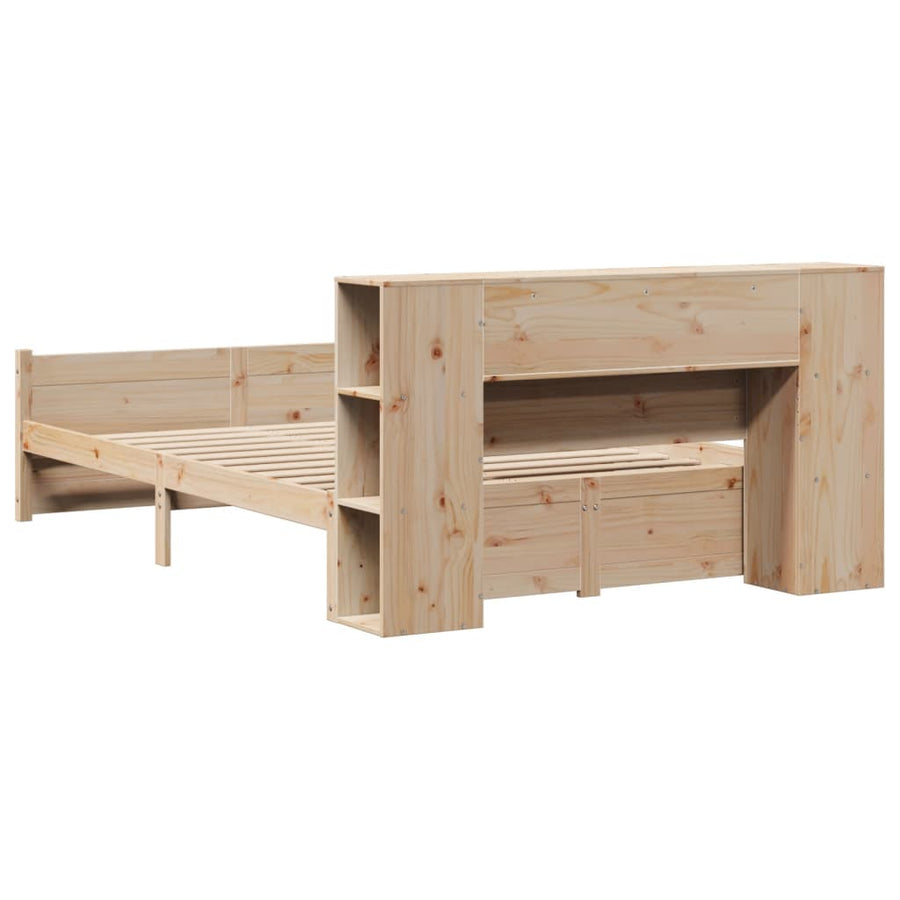 Bed met boekenkast zonder matras massief grenenhout 135x190 cm