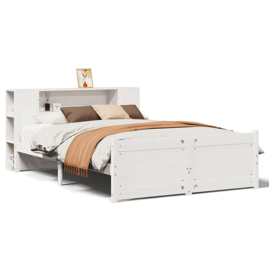 Bed Met Boekenkast Zonder Matras Grenenhout 140 x 190 cm Wit