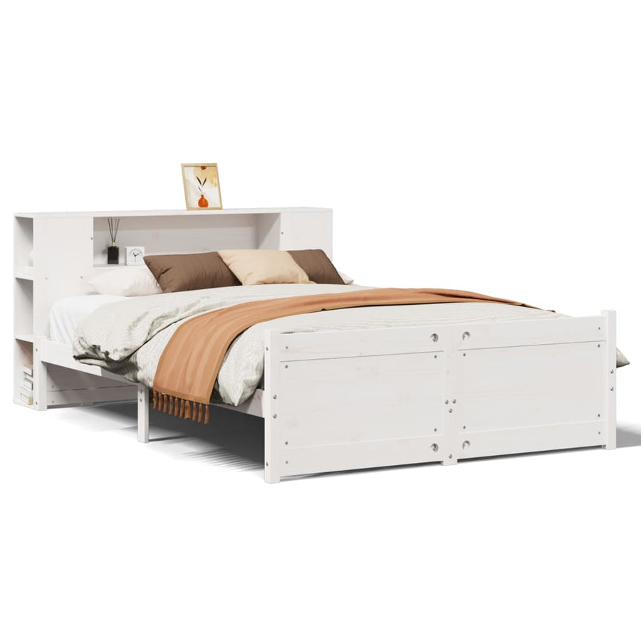 Bed met boekenkast zonder matras grenenhout wit 140x200 cm