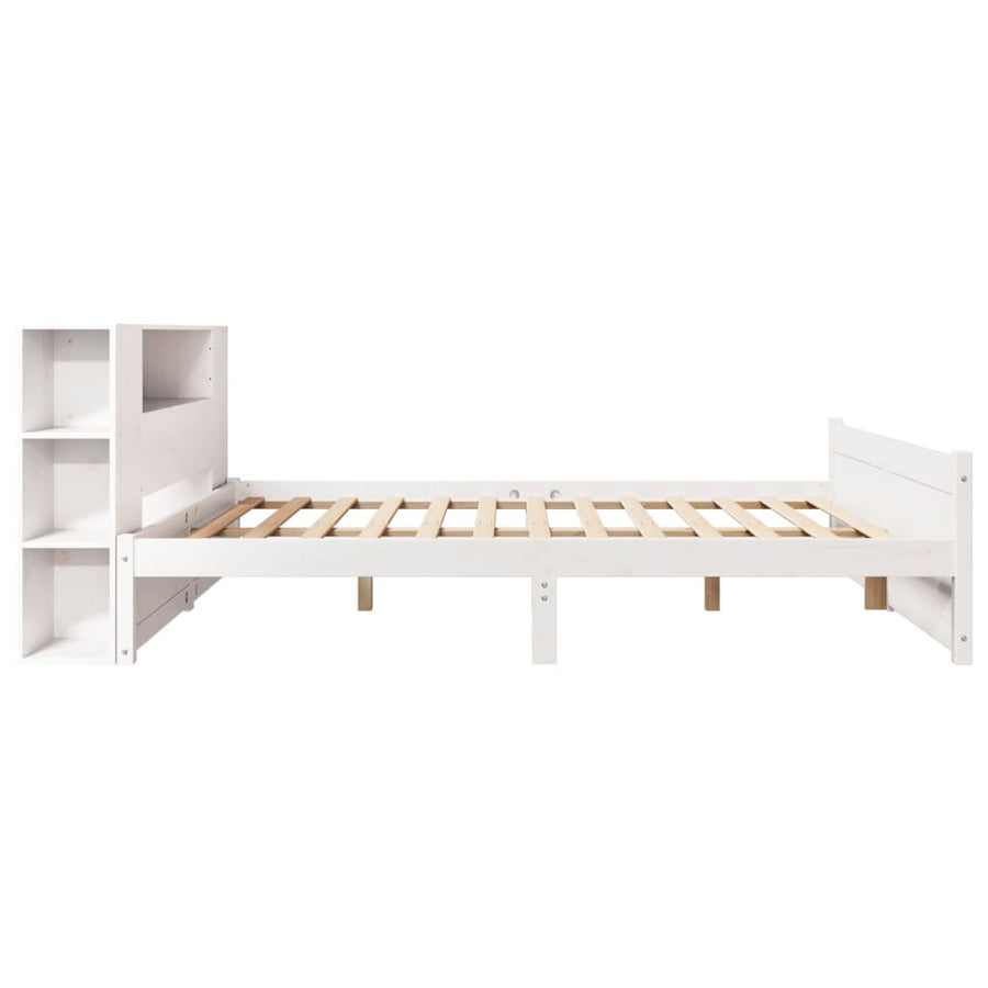 Bed met boekenkast zonder matras grenenhout wit 140x200 cm