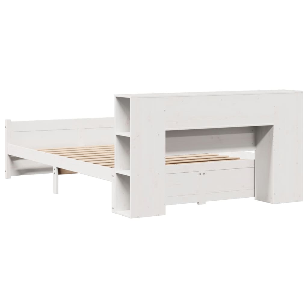 Bed met boekenkast zonder matras grenenhout wit 140x200 cm