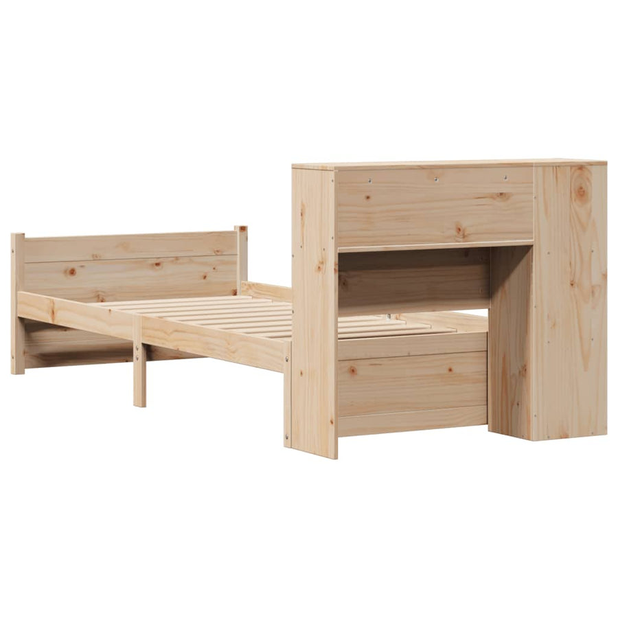 Bed met boekenkast zonder matras massief grenenhout 75x190 cm