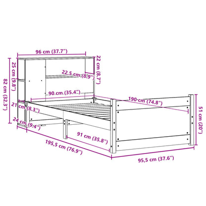 Bed met boekenkast zonder matras grenenhout wit 90x190 cm
