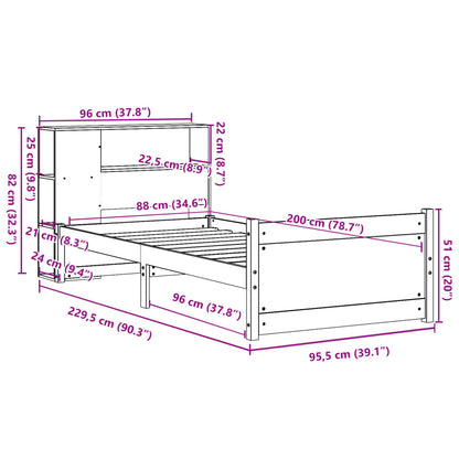 Bed met boekenkast zonder matras grenenhout wit 90x200 cm