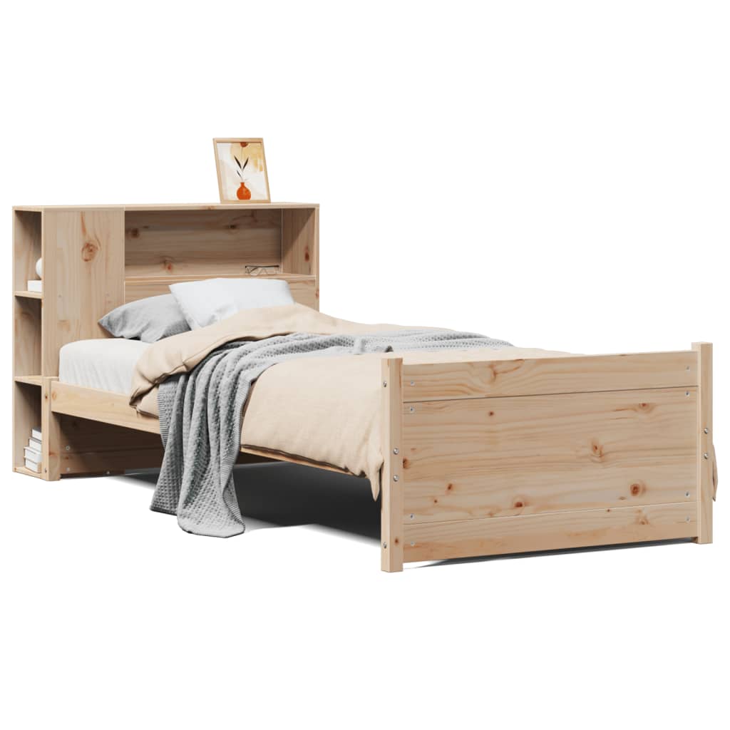 Bed Met Boekenkast Zonder Matras Massief Grenenhout 100 x 200 cm Naturel