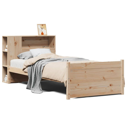 Bed Met Boekenkast Zonder Matras Massief Grenenhout 100 x 200 cm Naturel
