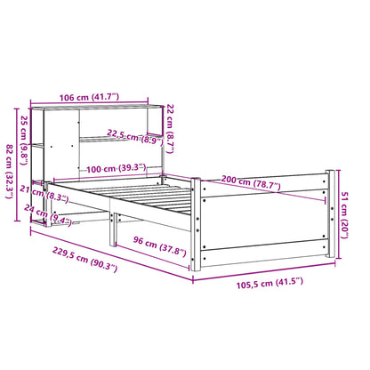 Bed Met Boekenkast Zonder Matras Massief Grenenhout 100 x 200 cm Naturel
