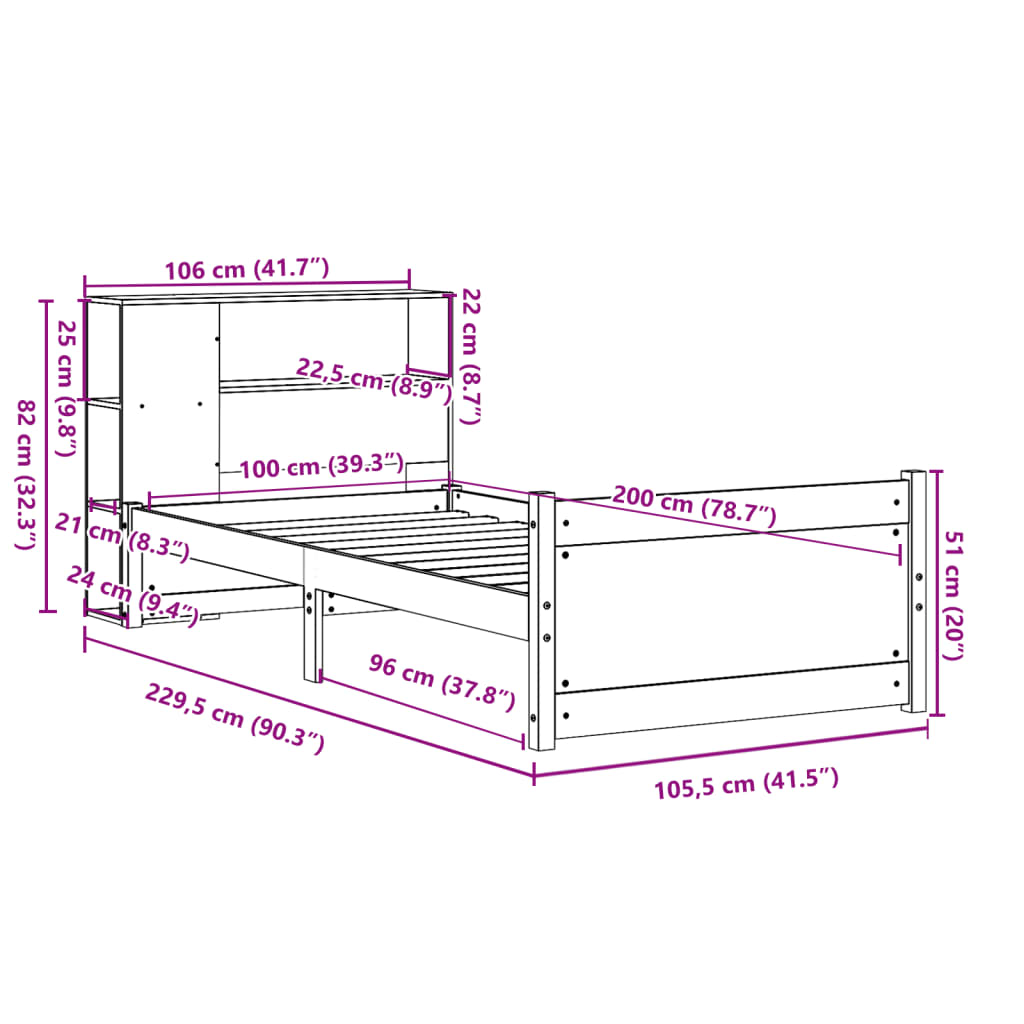 Bed Met Boekenkast Zonder Matras Grenenhout 100 x 200 cm Wit