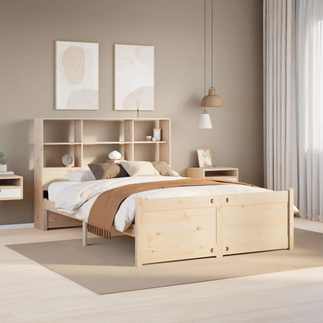 Bed met boekenkast zonder matras massief grenenhout 135x190 cm