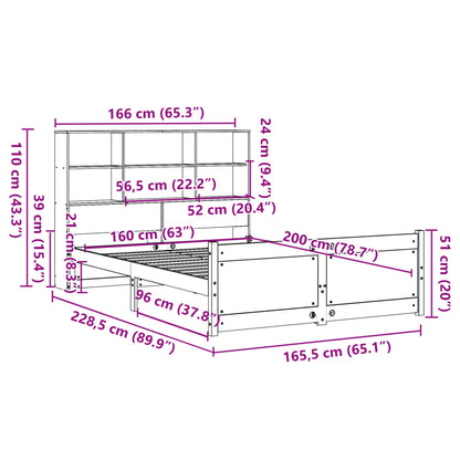 Bed met boekenkast zonder matras massief grenenhout 160x200 cm