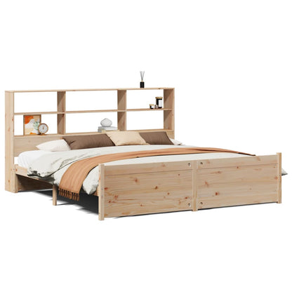 Bed Met Boekenkast Zonder Matras Massief Grenenhout 180 x 200 cm Naturel