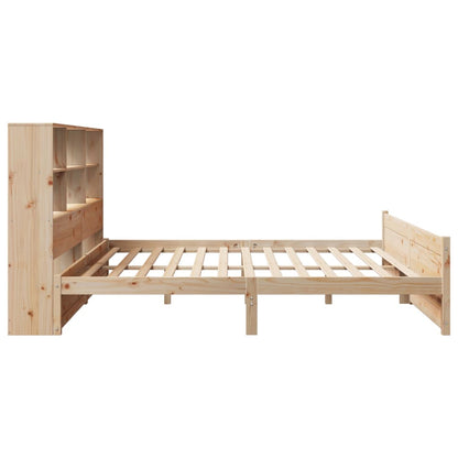 Bed Met Boekenkast Zonder Matras Massief Grenenhout 180 x 200 cm Naturel
