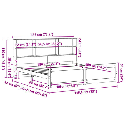 Bed Met Boekenkast Zonder Matras Massief Grenenhout 180 x 200 cm Naturel