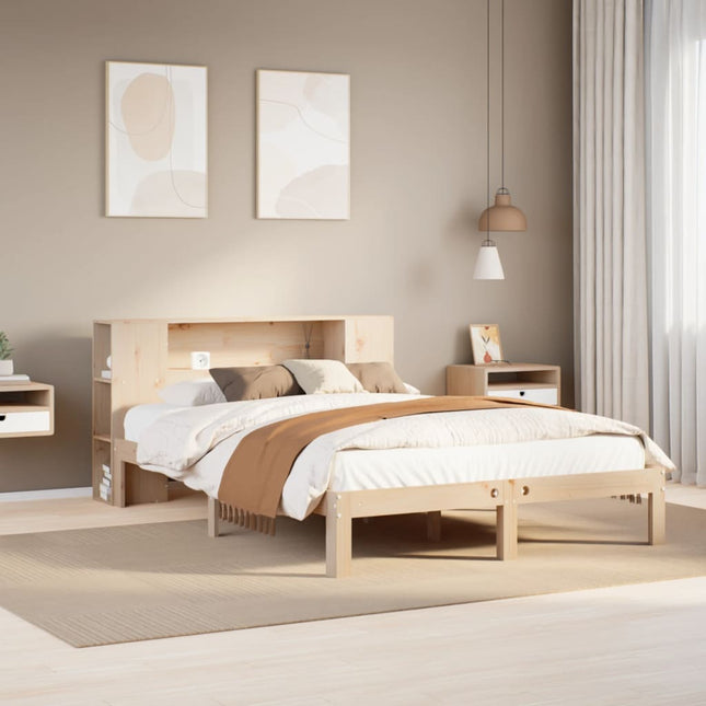 Bed met boekenkast zonder matras massief grenenhout 120x190 cm