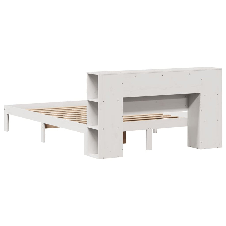 Bed met boekenkast zonder matras grenenhout wit 135x190 cm